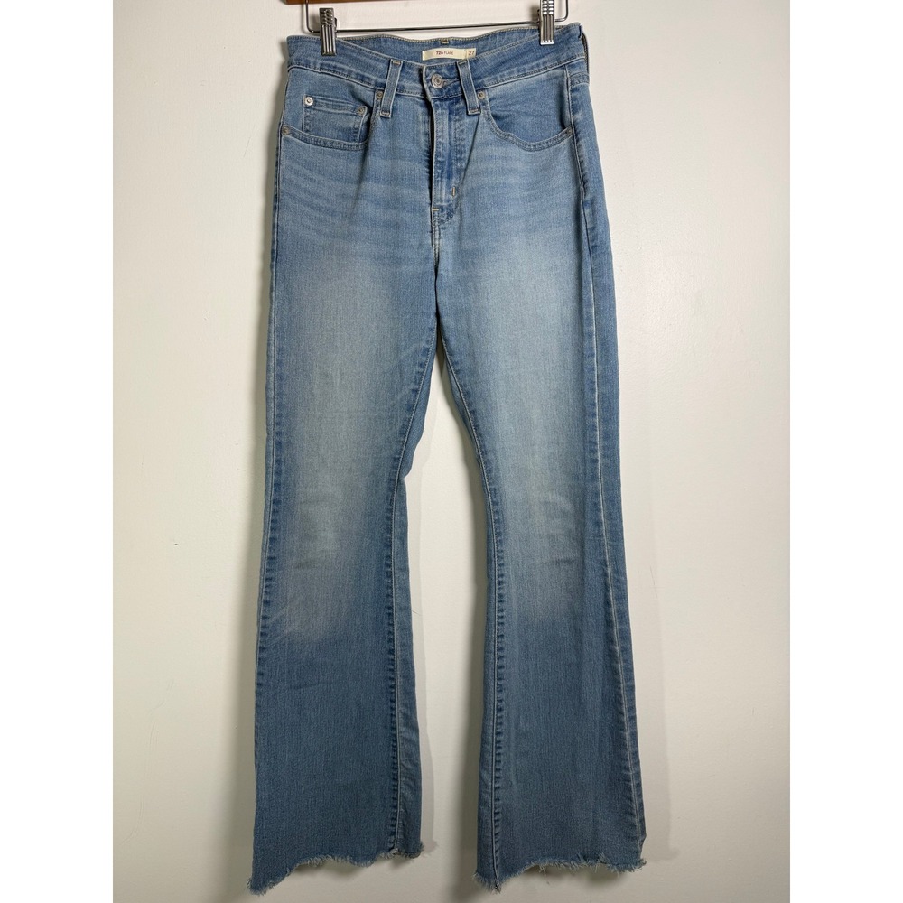 Levi's 726 High Rise Flare Jeans‎ Womens 27 Light Wash Blue Raw Hem A3410-0025